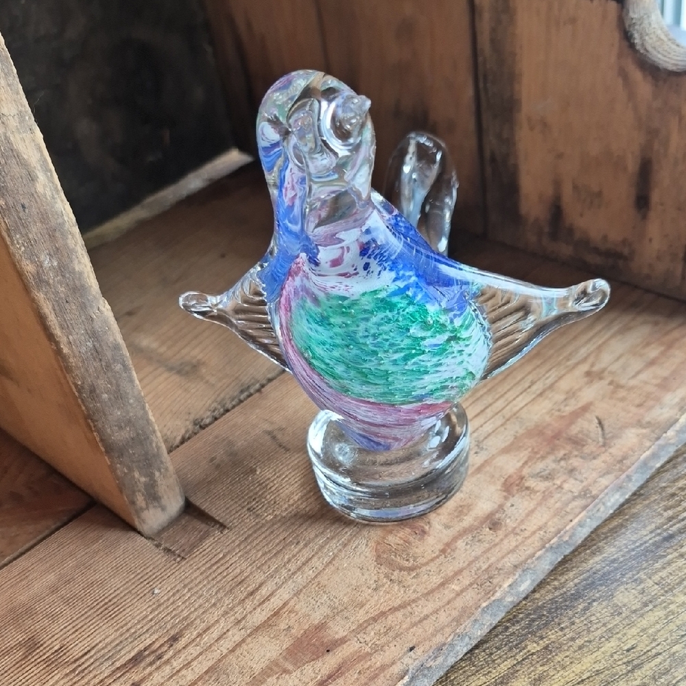 Hand blown Glass multi-coloured Bird paper weight